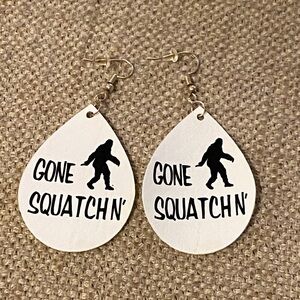 White Faux Leather 'Gone Squatchin' Earrings